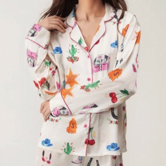 NastyGal Satin Cowboy Western Pajama Pants Set Size Small NWT - Picture 2 of 4